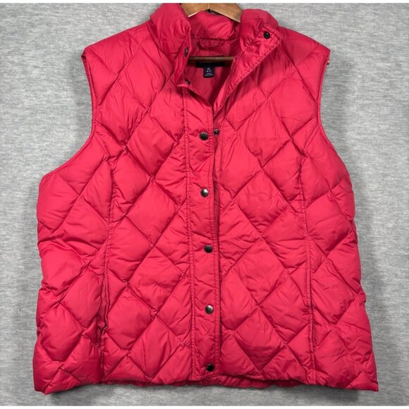 Lands End Womens Vest XL Quilted Nylon Down Red Snap Closure - Picture 1 of 5